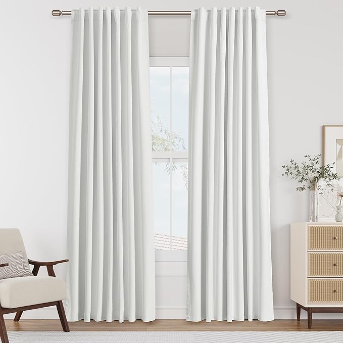Guken Off White 100% Blackout Curtains 84 Inch Length 2 Panels Set for Living Room Bedroom Back Tab Thermal Insulated Black Out Linen Drapes Room Darkening Window Curtains 84 Inches Long