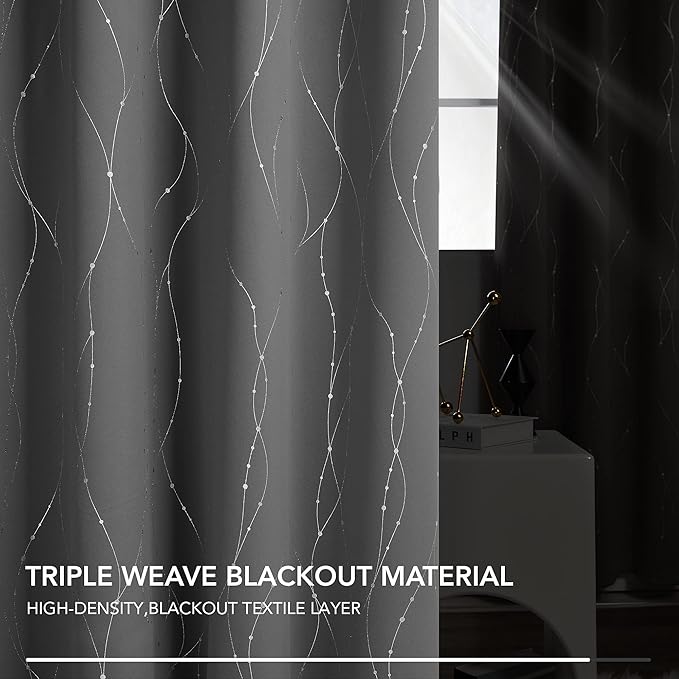 Deconovo Blackout Curtain for Bedroom, 52 x 72 Inch, Thermal Insulated Soundproof Curtains, Grommet Top, Machine Washable, Set of 2 Panels for Living Room Nursery Bedroom Apartment Home, Light Gray