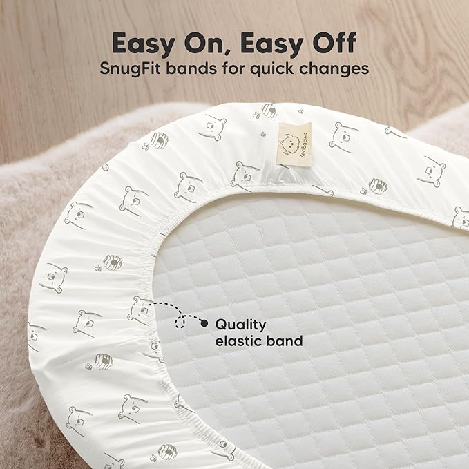 2-pk Waterproof Bassinet Sheets Girls, Boys, Cotton - 33x17 Universal Bassinet Mattress Pad Protector Cover,Compatible with Graco,Baby Delight,Chicco,Halo Bassinest Swivel Sleeper Fitted (Bumble Bear)