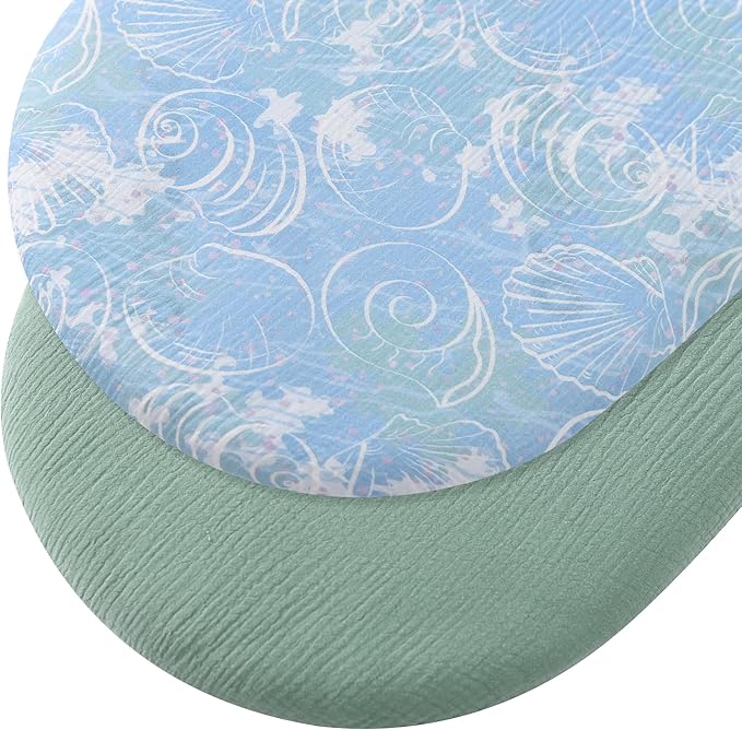 Organic Cotton Muslin Bassinet Sheets, 2 Pack – Soft, Breathable, Universal Fit for Oval, Rectangle & Hourglass Mattresses, Machine Washable, Neutral Colors for Baby Boys & Girls