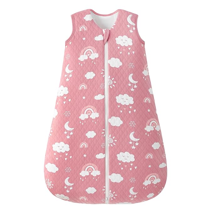 FIEMOL Baby Sleep Sack 12-18 Months 2.5 TOG, Winter Cotton Sleepsack for Toddler, Warm Quilted Baby Wearable Blanket, Baby Sleeping Bag with 2-Way Zipper Pink Rainbow