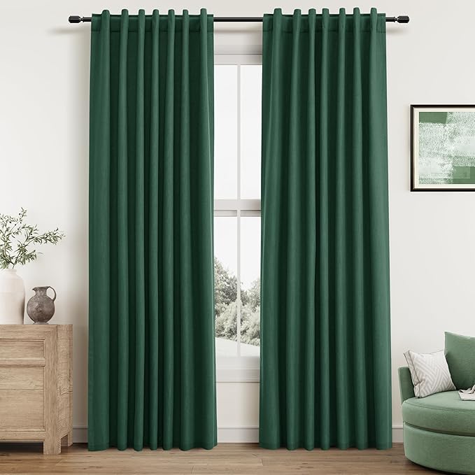 Guken 100% Blackout Curtains 90 Inch Length 2 Panels Set for Christmas Decor Living Room Back Tab Thermal Insulated Black Out Linen Drapes Room Darkening Window Curtains 52 Inches Width
