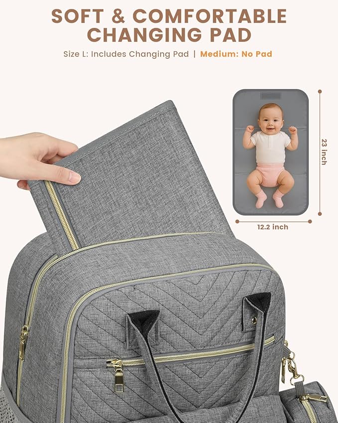 Diaper Bag Backpack,Baby Essentials Diapers Bag with Pacifier Case,Multipurpose Stylish Large Capacity Travel Backpack for Baby Girl/Boy(L-Grey)