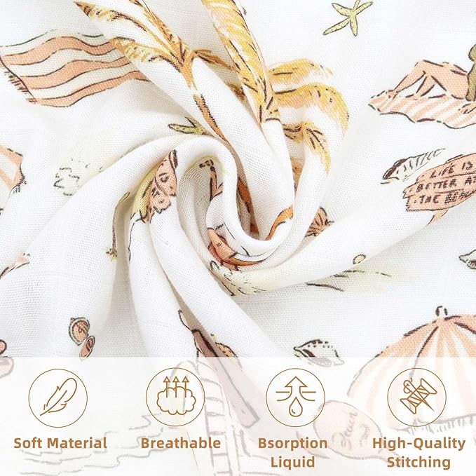 LifeTree Baby Swaddle Blanket, 70% Viscose from Bamboo and 30% Cotton Muslin Swaddles Blankets Boys Girls, Swaddling Blanket for Newborn, Super Soft Large 47" x 47", Yellow Sandy Beach