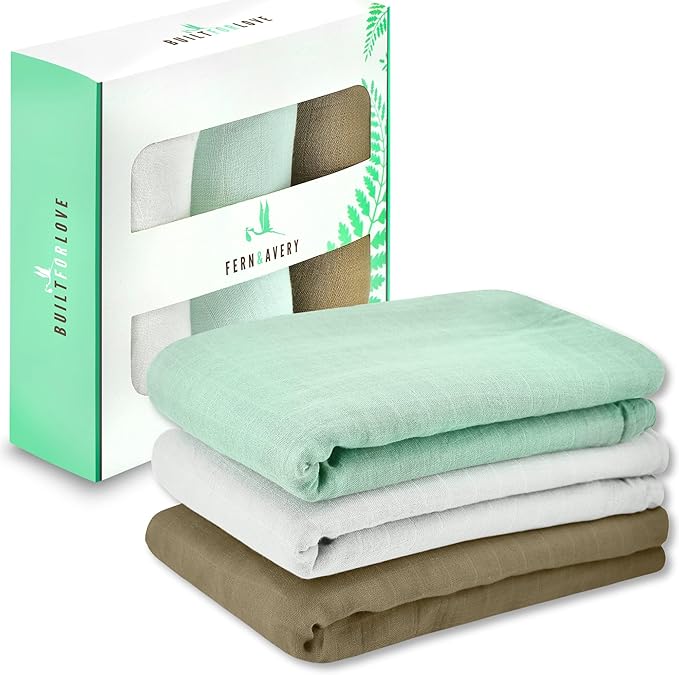 Fern & Avery Muslin Swaddle Blankets - Baby Swaddles - Soft Receiving Blanket for Newborn Baby Boy Or Baby Girl, Lightweight & Breathable Swaddle - Mint Theme