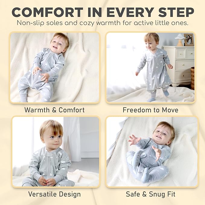 Mama Cheetah Toddler Sleep Sack with Feet, Long Sleeve 0.5 TOG Organic Cotton Baby Sleeping Bag with Legs, Wearable Blanket for Walkers w/ 2-Way Zipper, Toddler Blanket for Girls & Boys 6-18 M