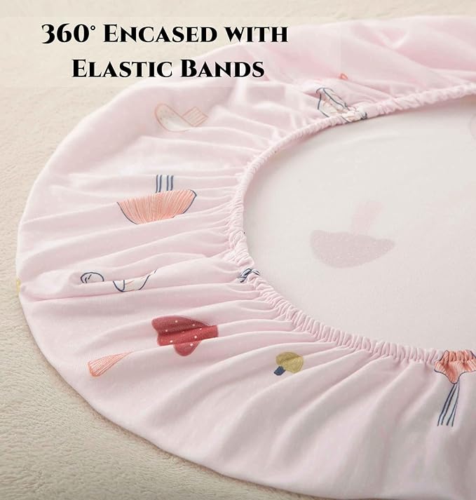 SDY Jersey Mushroom Bassinet Sheets for Baby Girls,32 "x 16 "x 4",2 Pack,Pink Cute Kawaii Standard Oval/Retangle Bassinet Mattress Sheets for Toddler,Super Soft Breathable