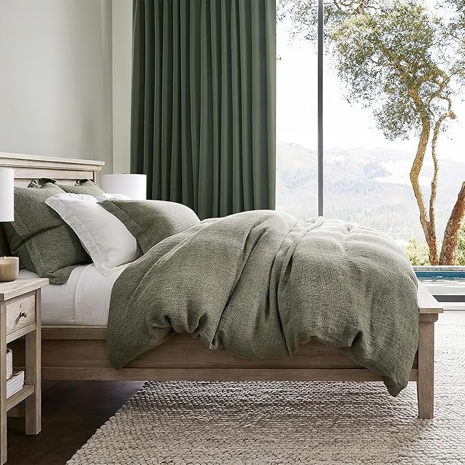 Extra Long Curtain Panels 96 Inches Long Window Curtains & Drapes for Living Room 2 Panels Set Organic Basics Backout Curtains Linen Pinch Pleated for Traverse Rods Dark Academia Olive Green