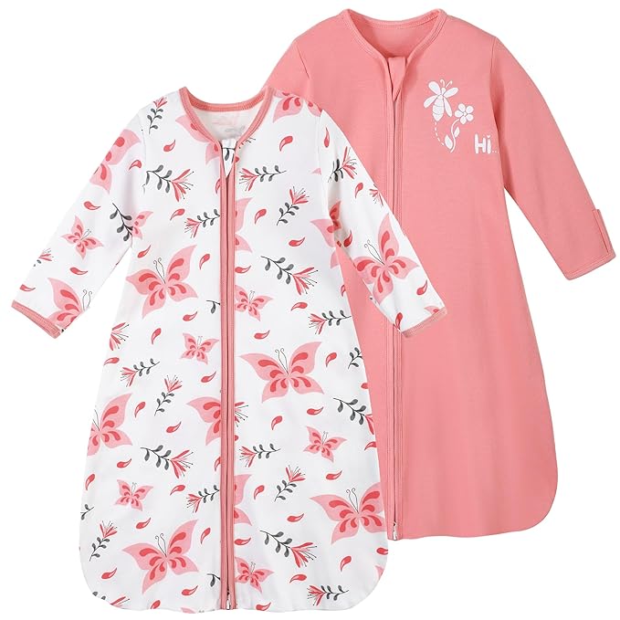 Yoofoss Baby Sleep Sack 6-12 Months Long Sleeve Wearable Blanket Baby 100% Cotton 2-Way Zipper 0.5 Tog Infants Sleeping Sack, Lightweight(Medium)