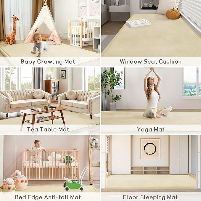 Baby Play Mat for Floor Tummy Time Mat Nursery Rug Muscle Mat Area Rug Playroom Rug Tatami Mat 79"x138" Memory Foam 1.3" Thick Crawling Mat for Babies,Toddlers (Light Beige)