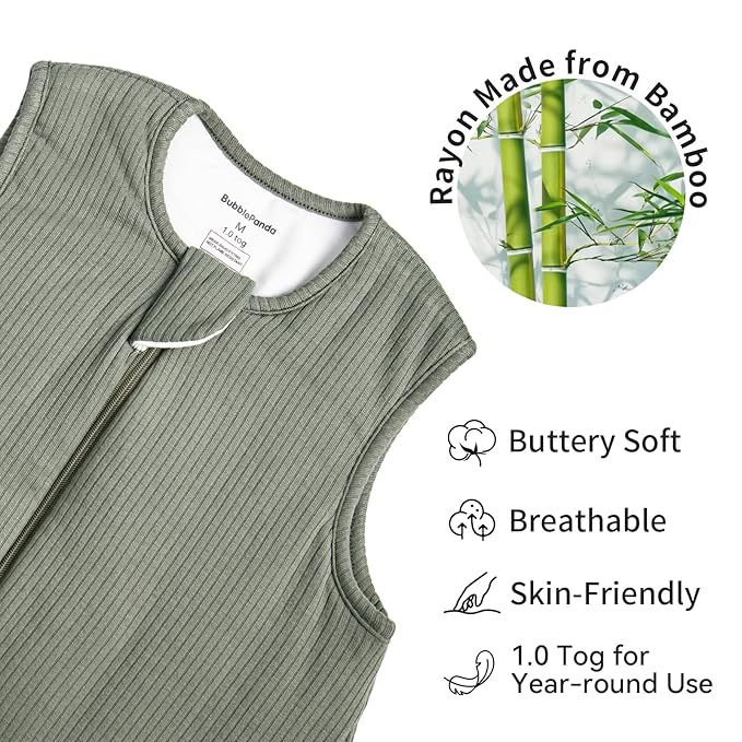 BubblePanda Rayon Made from Bamboo Toddler Sleep Sack with Feet 12-24 Months 1.0 Tog Breathable Sleep Sack 1t-2t Ultra Soft Baby Wearable Blanket with Legs Unisex Sleeping Bag with 2-Way Zipper