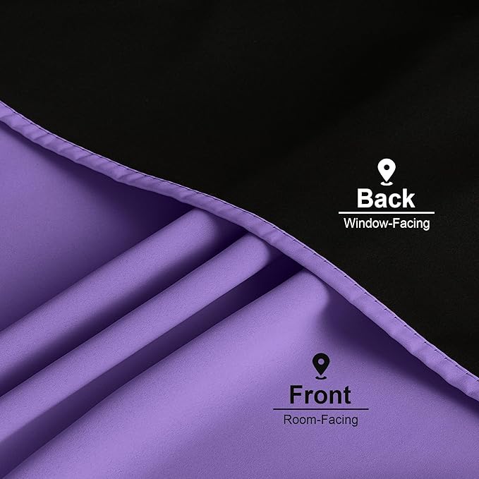 NICETOWN Lilac Purple 100% Blackout Curtains for Bedroom, 52x84 Inches Set of 2 for Living Room, Rod Pocket Back Tab & Noise Reducing Drapes Black Lined Insulated Window Treatment Panels