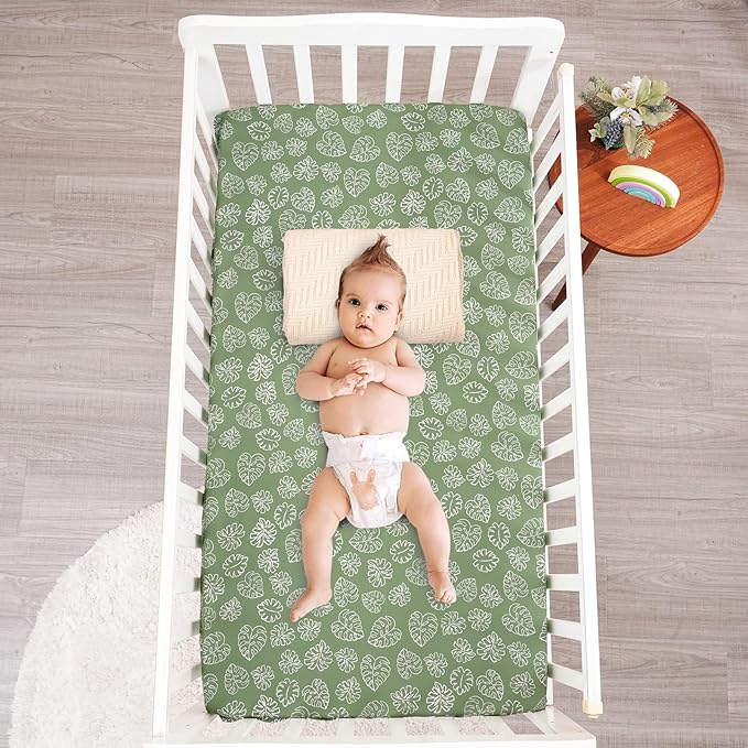 david's kids 3 Pack Fitted Crib Sheets, Ultra Soft Breathable Comfortable Baby Sheet Set for Boys Girls Neutral, 28x52 Inch Fits Standard Crib and Toddler Mattresses, Leaf