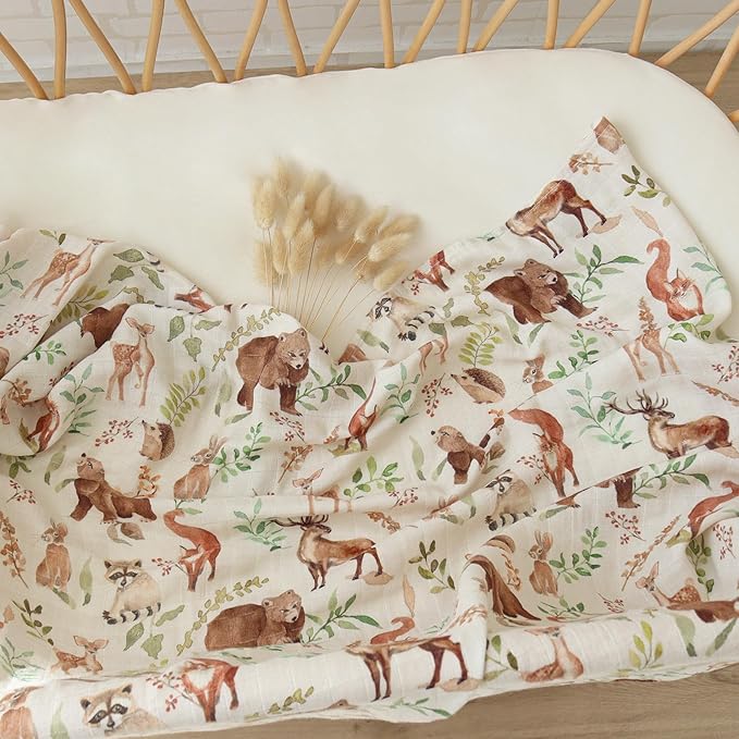 LifeTree Baby Swaddle Blankets, Muslin Swaddle Blankets Boys Girls Swaddling Wrap Receiving Blanket for Newborn, 70% Viscose Bamboo and 30% Cotton, Large 47" x 47", Woodland Pattern