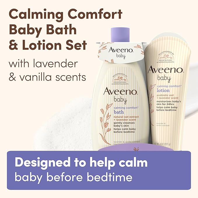Aveeno Baby Calming Comfort Bath & Body Lotion Set, Nighttime Baby Skin Care Products with Nourishing Oatmeal Plus Relaxing Lavender & Vanilla Scents, Paraben- & Phthalate -Free, 2 Items | Calming Comfort, Nighttime, Natural Oat, Lavender, Vanilla Scen...