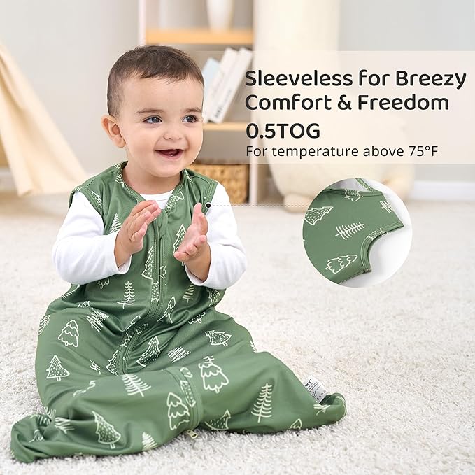 FIEMOL Baby Sleep Sack 12-18 Months, 0.5 TOG Wearable Blanket for Baby Boy and Girl, 2-Way Zipper Toddler Sleeping Bag 2 Pack, Lightweight Sleep Sacks Green Lion（Large）