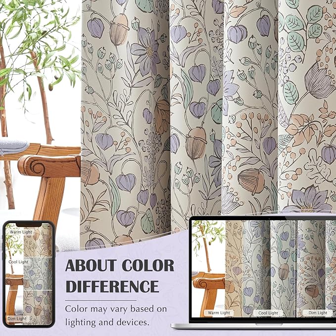 Vangao Purple Nursery Curtains for Girls Room Easter Floral 100% Blackout Curtains 84 Inch Length Farmhouse Drapes for Bedroom Room Darkening Flower Patterned Window Treatment for Kids Set of 2