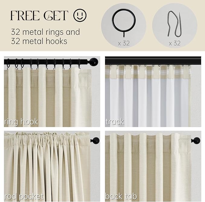 Topfinel 100 Inch Long Ivory White Black Out Custom Drapery Panels, Ceiling Neutral Country Opaque Window Coverings, Sun Blocking Back Tab Modern Heat Blocking Back Tab Curtains for Bay Window