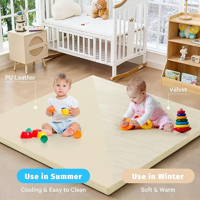 Waterproof Baby Play Mat for Floor 1.3"Thick Memory Foam 59*71 Cushion Playpen Playmat Tummy Time Crawling Mat Nursery Rug Pad Mattress Create Soft & Safe Area for Infants,Toddler,Kids,Beige