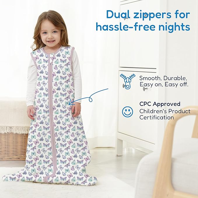 TotAha Butterfly Toddler Sleep Sack 1.0 TOG for 2T-3T-4T Girls, Buttery Soft Sleeping Sacks with 2-way Safe Zipper, Premium All Season Sleep Bag