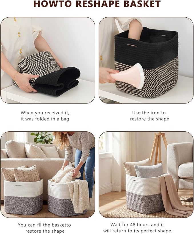 Cube Storage Bin 11" x 10.5" x 10.5" Cotton Rope Basket Square Woven Storage Basket for Shelves, Closet Organizer, Soft Towel Sock Basket, Pink, 1 Pack