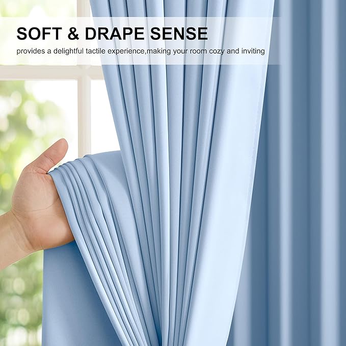 NICETOWN Vintage Blue Full Blackout Curtains, 2 Panels of 52x84 Inch, Thermal Insulated & Energy Efficient Window Treatment, Shading Draperies for Bedroom, Living Room, Rod Pocket Back Tab