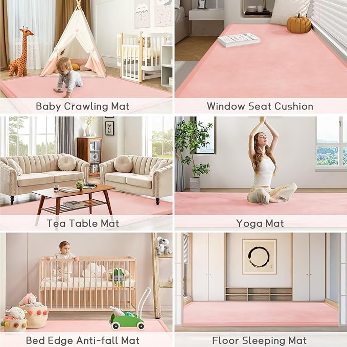 Baby Play Mat for Floor Tummy Time Mat Nursery Rug Muscle Mat Area Rug Playroom Rug Tatami Mat 79x158" Memory Foam 1.3" Thick Crawling Mat for Babies,Toddlers, Infants, Kids,Floor Mat(Pink)