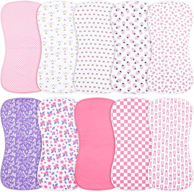 Benoxine 10-Pack Burp Cloths for Baby Boys and Girls - Organic Cotton Baby Burp Cloth,Baby Washcloths, Burp Rags, Large Neutral Burp Clothes for Newborn