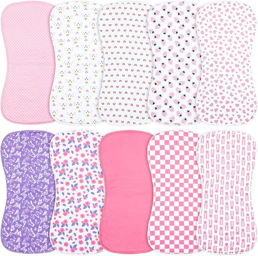 Benoxine 10-Pack Burp Cloths for Baby Boys and Girls - Organic Cotton Baby Burp Cloth,Baby Washcloths, Burp Rags, Large Neutral Burp Clothes for Newborn