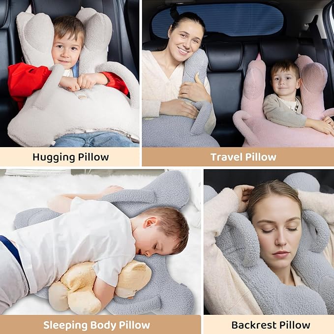 FLORICH Kids Travel Pillow, Car Sleeping Travel Pillow for Kids, Removable H-Shaped Pillow for Adults and Children to Support Head and Body Road Trips with Neck Pillow and Blanket (Beige White)
