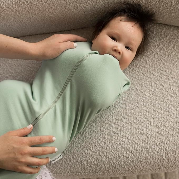 Tiny Twinkle Baby Sleep Sack 3-6 Months 1.0 TOG, Cotton & Elastane Wearable Blanket, Swaddle Transition Micro-Fleece, Machine Washable (Sage)