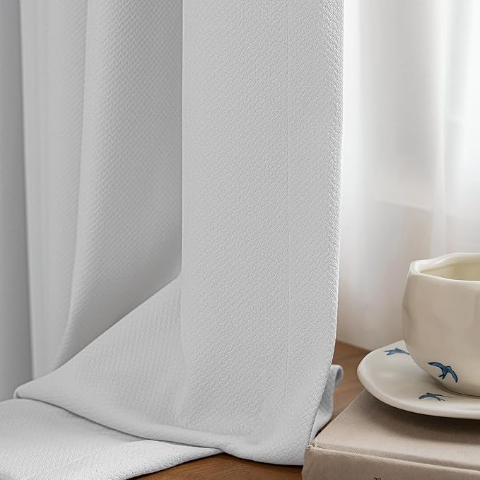 FMFUNCTEX 100% Blackout Curtains for Bedroom, White Back Tab Curtain 108 Inches Long Drapery Thermal Insulated Curtains for Living Room, Black Out Drapes Rod Pocket Room Darkening 2 Panels