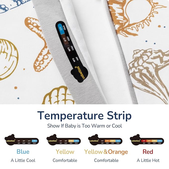 Baby Sleep Sack 18–24 Months, Cotton Sleep Sack with Detachable Long Sleeves, 1.0 TOG Wearable Blanket for Cooler Nights, 2-Way Zipper Toddler Sleeping Sack with Temperature Strip, Ocean