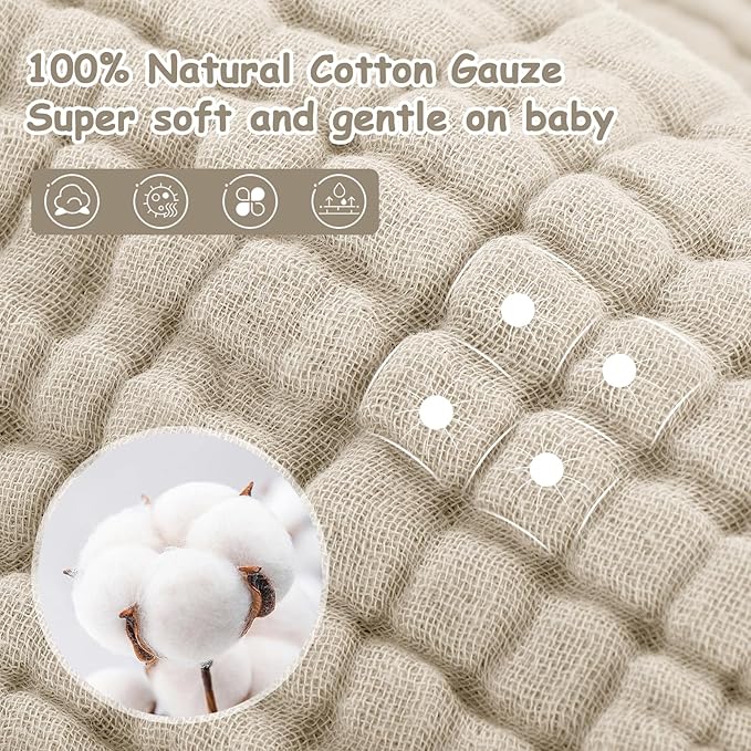 Looxii Muslin Baby Washcloths 6 Pack, 100% Cotton Baby Wash Cloths for Baby Face Body, 12x12 inches Large Soft Absorbent Face Towels for Newborns