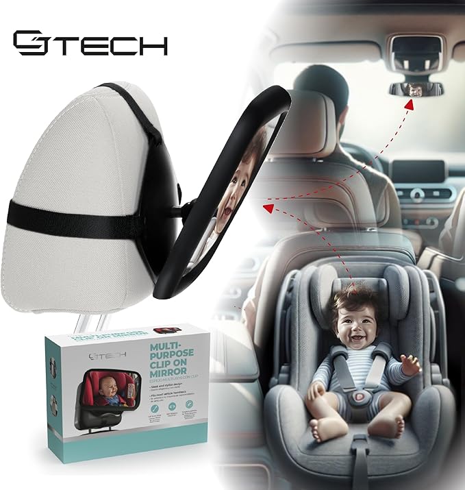 Baby Car Mirror with 360° Rotation - 9.8" Convex Shatterproof Mirror for Baby Safety with Extra Wide & Clear View - Car Seat Rear Facing with Adjustable Straps