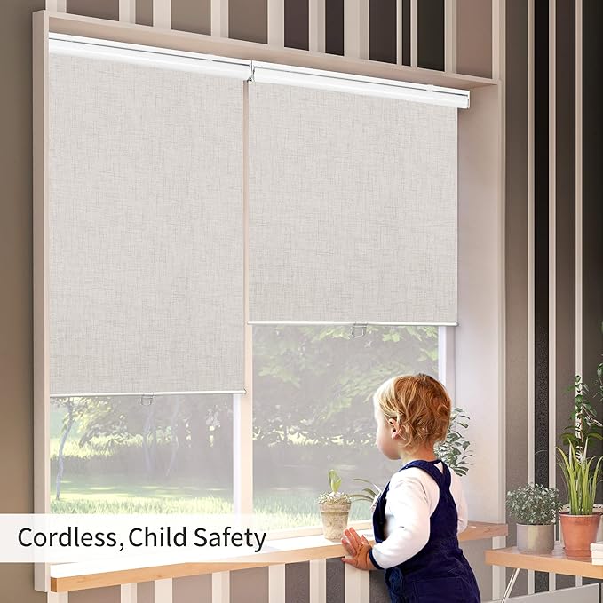 GENIMO 100% Blackout Roller Window Shades, Window Blinds Cordless with Thermal Insulated, UV Protection Fabric, Mini French Door Blinds for Home, Office, Bedroom, Easy to Install, Ivory, 23" W X 72" H