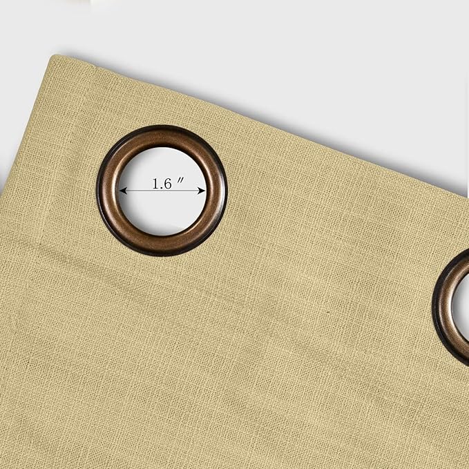 ChadMade 120W x 102L Inch Khaki Yellow Linen Polyester Curtain Drapes with Blackout Lining, Room Darkening Antique Bronze Grommet Curtain for Sliding Glass Door Patio Door Living Room (1 Panel)