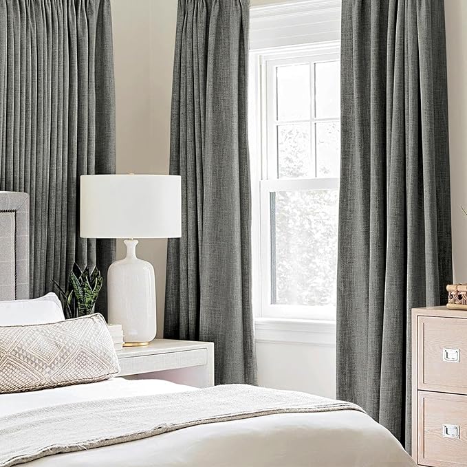 MIULEE Linen Texture Curtains for Bedroom Solid 100% Blackout Thermal Insulated Dark Grey Curtains Grommet Room Darkening Drapes Luxury Decor for Living Room Nursery 52x54 Inch (2 Panels)
