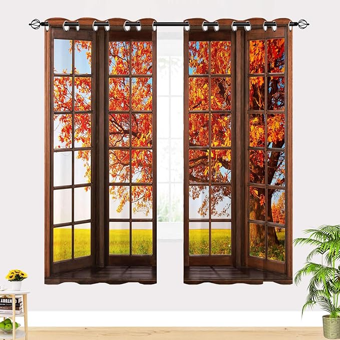 Autumn Blackout Curtains W52 x L84 Inch Grommet Thermal Insulated Room Darkening Window Drapes Nature Fall Tree Landscape Scenery Print Pattern for Bedroom Living Room Cafe Closet 2 Panels