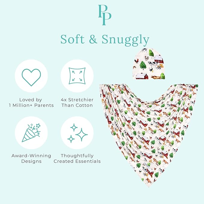 Posh Peanut Swaddle Blanket & Headband Set – Viscose from Bamboo Stretchy Baby Swaddle for Newborn Girls, Receiving Blanket or Nursing Cover