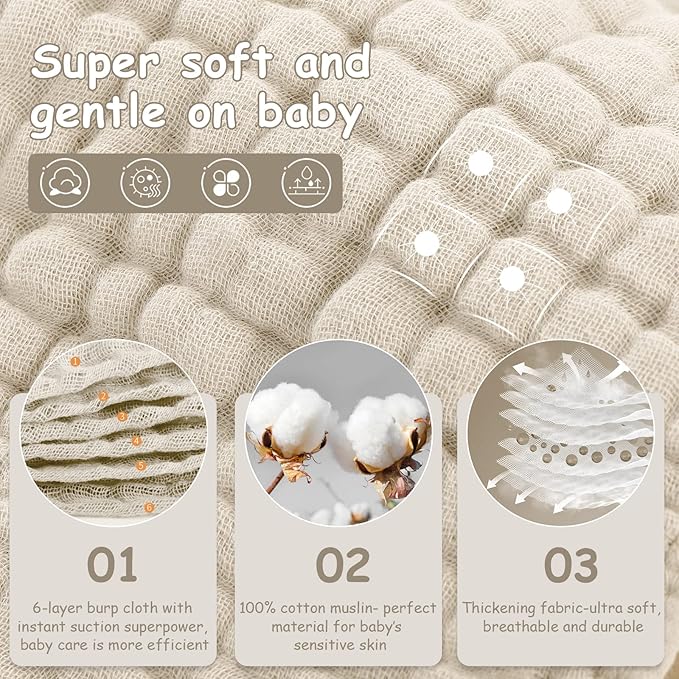 Looxii Muslin Burp Cloths 100% Cotton Muslin Cloths 12 Pack Large 20''x10'' Extra Soft and Absorbent Baby Burping Cloth for Boys and Girls (Apricot+Coffee)