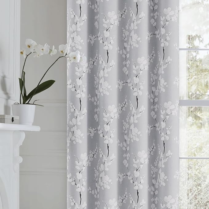 Fmfunctex Blue Valance Curtain, Blossom Blackout Window Valance Thermal Insulated Rod Pocket Floral Valance Curtains, 50'' Wx18'' L, Grey and White, 1 Panel