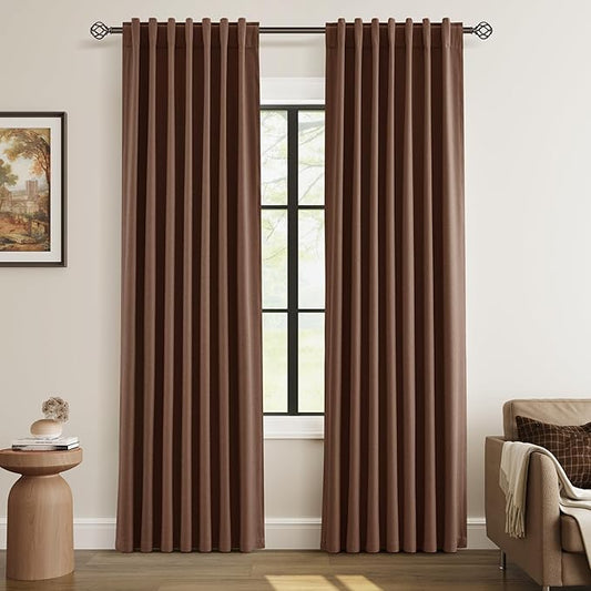 Guken 100% Blackout Curtains 84 Inch Length 2 Panels Set for Living Room Bedroom Back Tab Thermal Insulated Black Out Linen Drapes Room Darkening Window Curtains 84 Inches Long,Rustic Brown