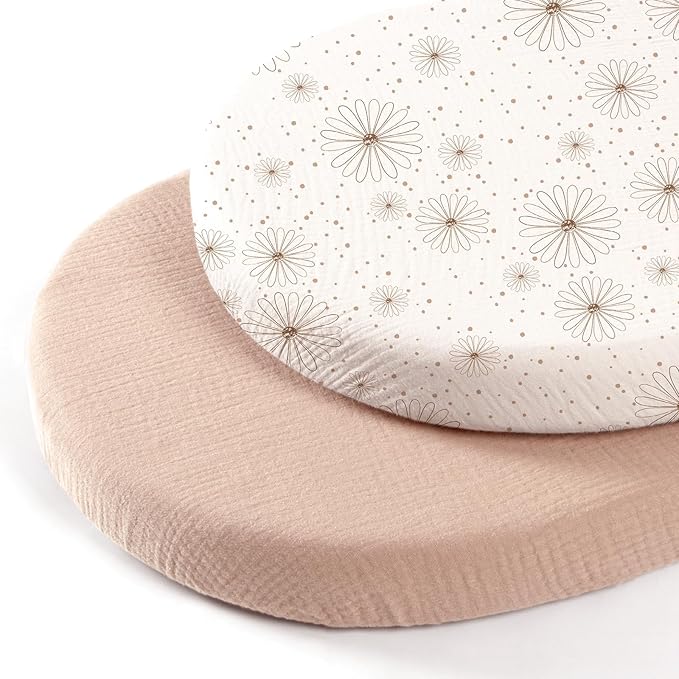 lulumoon Muslin Bassinet Sheets Baby: Cotton Bassinet Sheets Fitted for Boys and Girls - Bassinet Mattress Sheets for Oval Rectangle or Hourglass