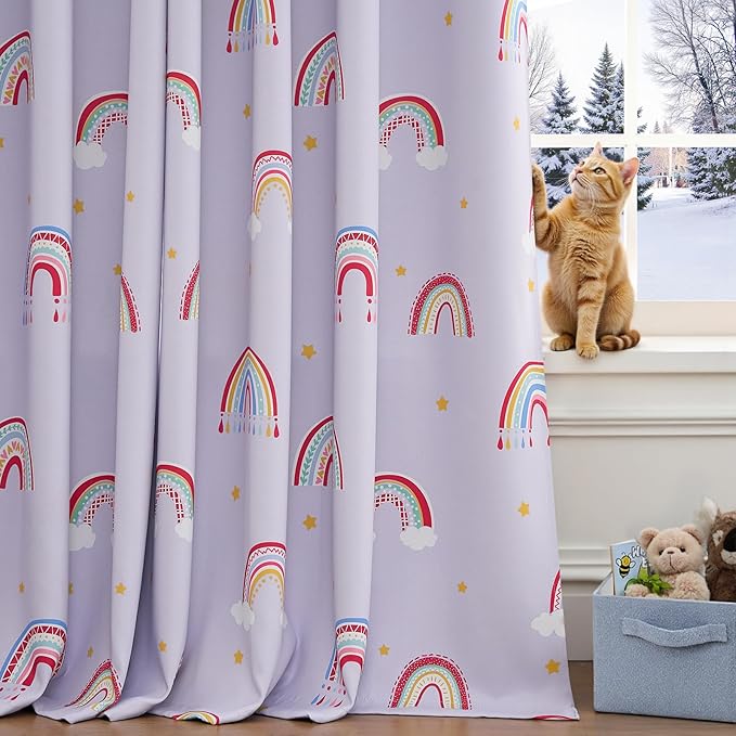jinchan Nursery Blackout Curtains for Kids Room Rainbow Purple Curtains Cute Girls Bedroom Dorm Playroom Window Treatment Grommet Thermal Insulated Room Darkening 2 Panels 84 Inch Length