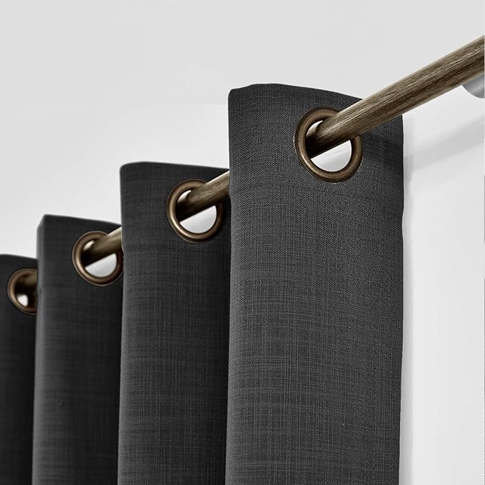 ChadMade 120W x 96L Inch Black Linen Polyester Curtain Drapes with Blackout Lining, Room Darkening Antique Bronze Grommet Curtain for Sliding Glass Door Patio Door Living Room (1 Panel)