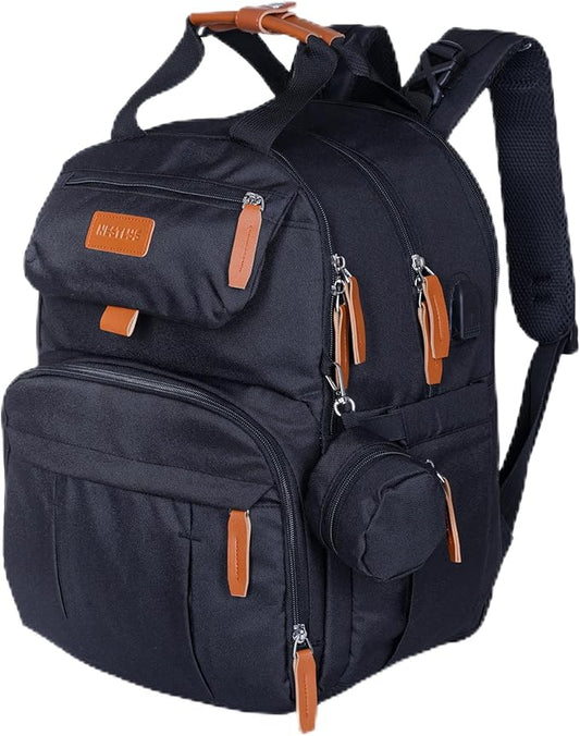 Expandable Diaper Bag Backpack for Baby Boy & Girl – 26-32L Large Capacity Travel Diaper Bag with Insulated Pockets, Changing Pad & Stroller Straps – Black