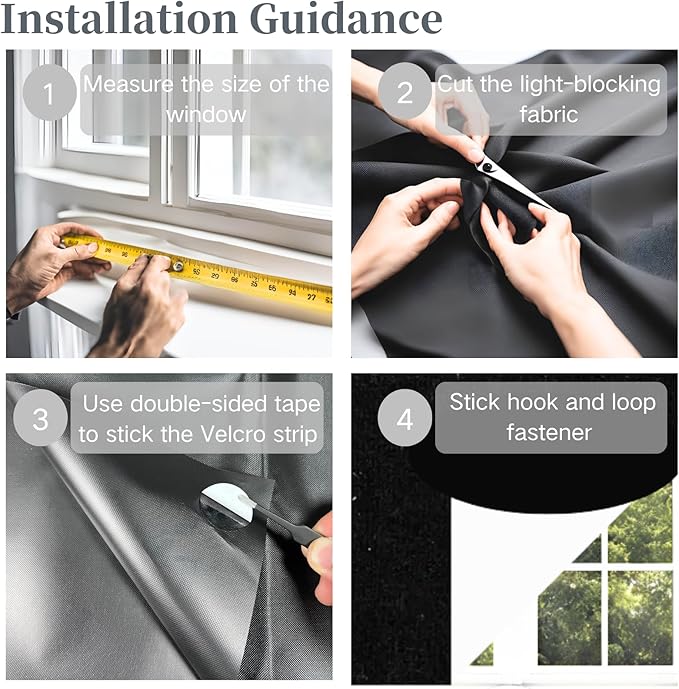 Cayton Blackout Curtains, 79" x 57" Portable Blackout Curtains DIY Window Blinds Non Perforated Detachable Black Out Insulation for Children's Rooms Bedrooms Travel (Black, 79 * 57 in)