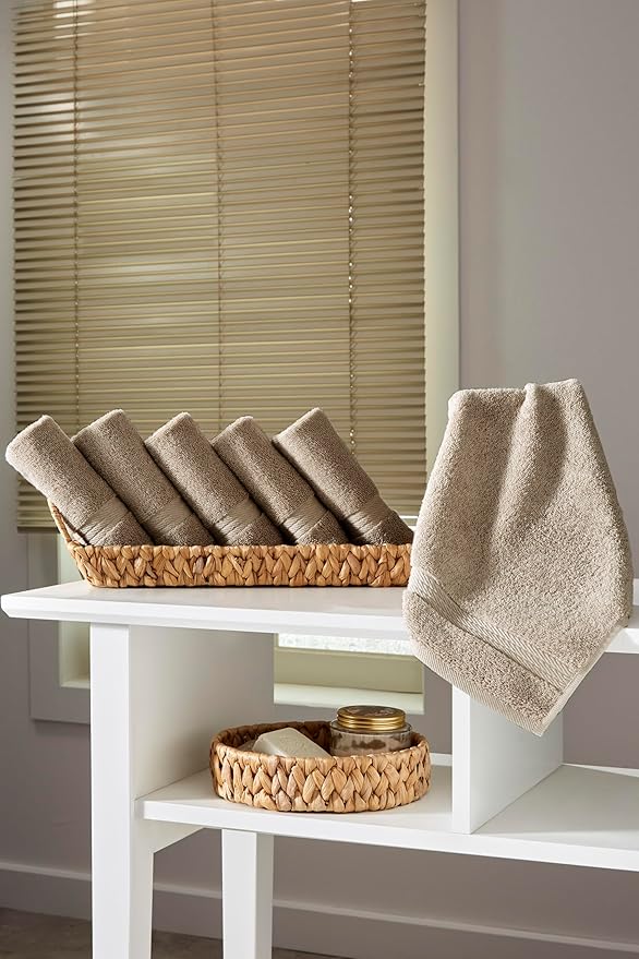 Ozdilek 6-Piece Washcloth Set 13x13 100% Turkish Cotton, 600 GSM, Soft, Gentle on Sensitive Skin, Multi-Purpose Use, Washable, Reusable, Ideal for Baby Care & Spa 6 Towels (Seahorse Beige)