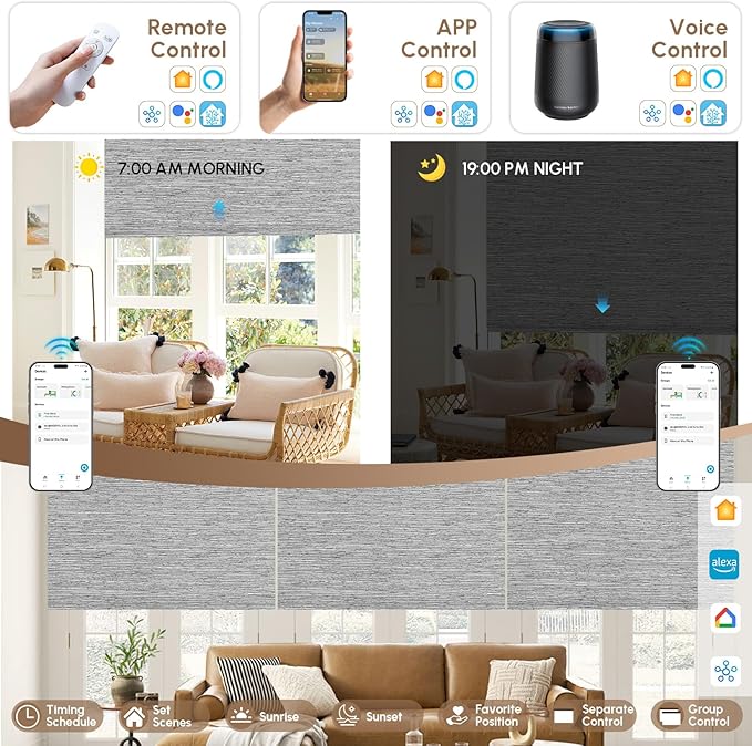 Kincmo No Drill Motorized Blinds with Remote, 100% Blackout Roller Shades for Windows, Custom Electric Blinds Compatible with Alexa, Apple Homekit, Google Home (100% Blackout Dreamy Grey)